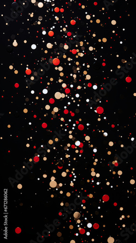 A black background with red and white circles