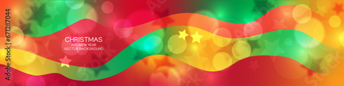 Foto Red-Yellow Abstract Сhristmas and New Year Background with Bokeh effect and Gradient Spots