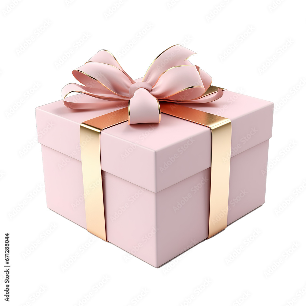 Pink Gift box with gold and pink ribbon isolated on transparent and ...