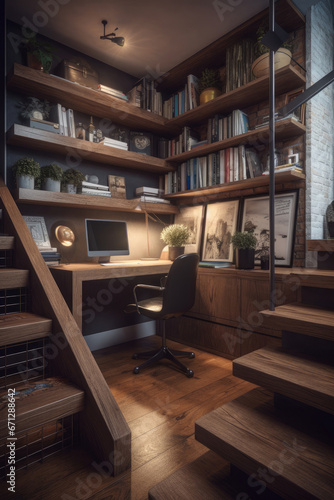 Stylish modern interior of the workplace at home. Home office. AI generating