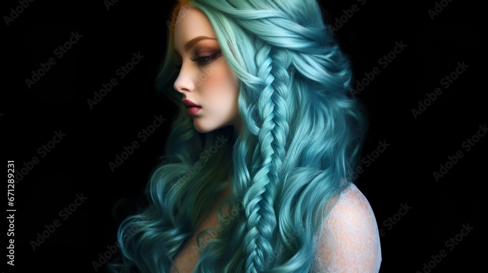 Beautiful healthy blue long woman hair, generative ai