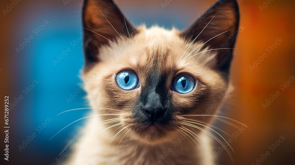 Small and cute Siamese kitten photo in sunlight, generative ai Small and cute Siamese kitten photo in sunlight, generative ai