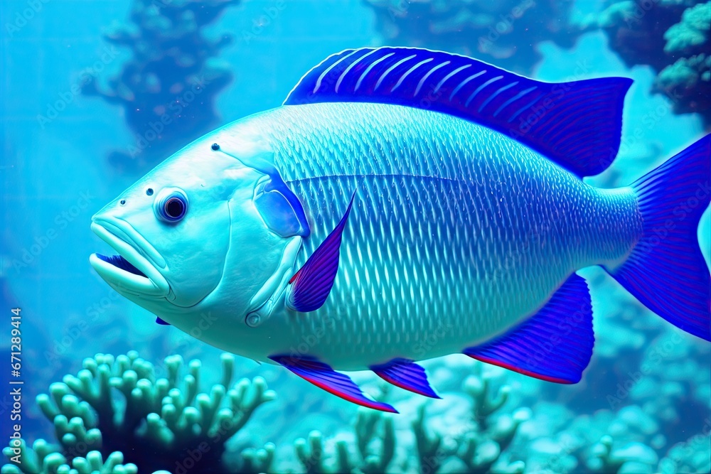 Underwater coral reef landscape with fish, generative ai, in the deep blue ocean with colorful marine life Underwater coral reef landscape with fish, generative ai, in the deep blue ocean with colorful marine life