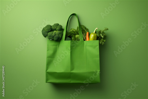 Food Delivery Eco-friendly reusable shopping bag filled with different goods photo