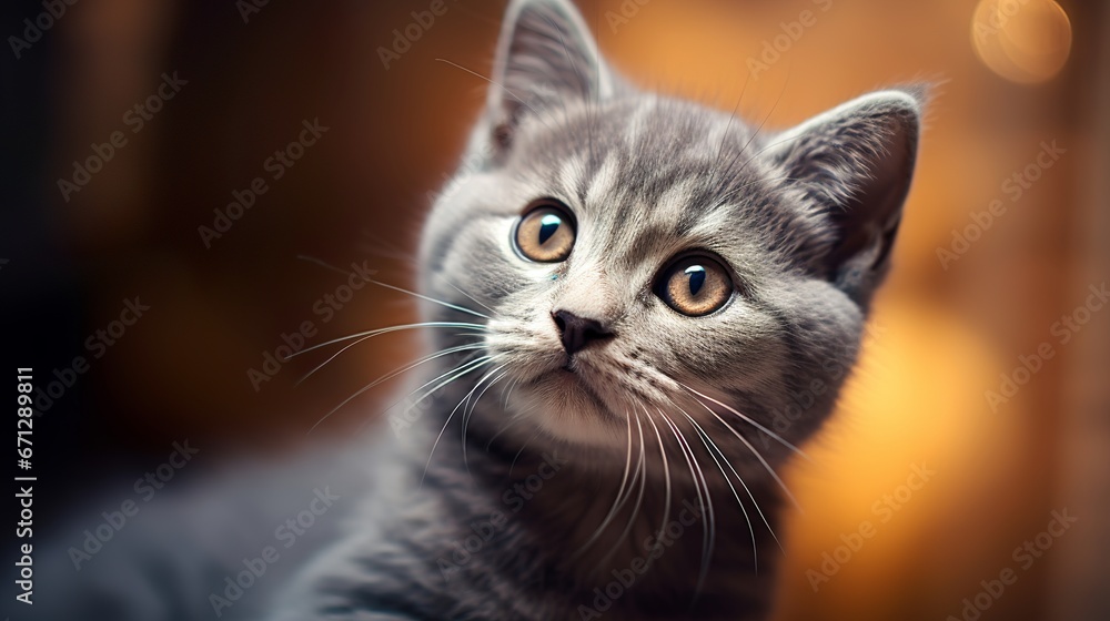 Small and cute silver kitten photo in sunlight, generative ai