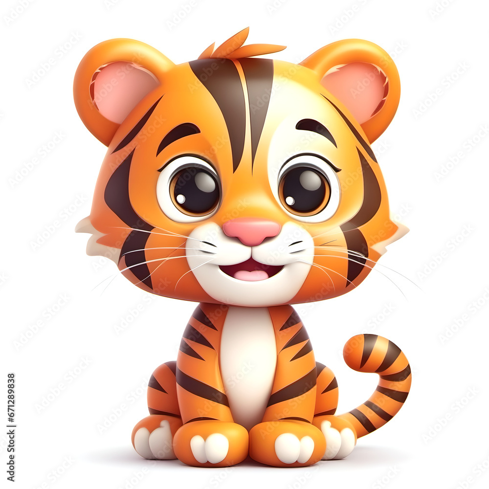 Cute Tiger, Cartoon Animal Toy Character, Isolated On White Background Cute Tiger, Cartoon Animal Toy Character, Isolated On White Background