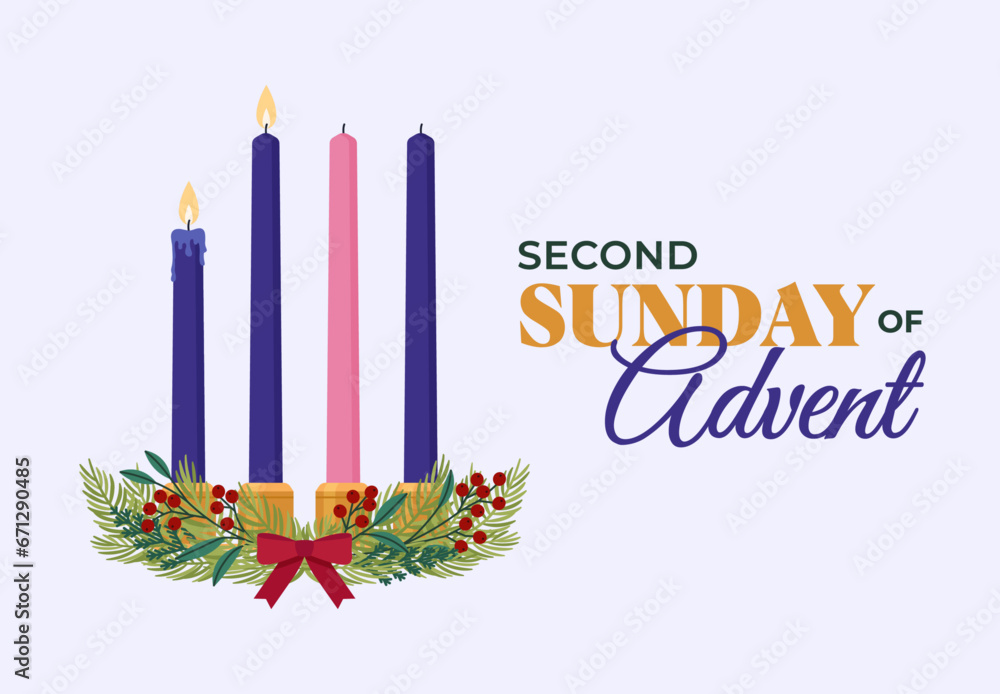 Second Sunday of Advent - Christmas wreath - Flat Vector Illustration Second Sunday of Advent - Christmas wreath - Flat Vector Illustration