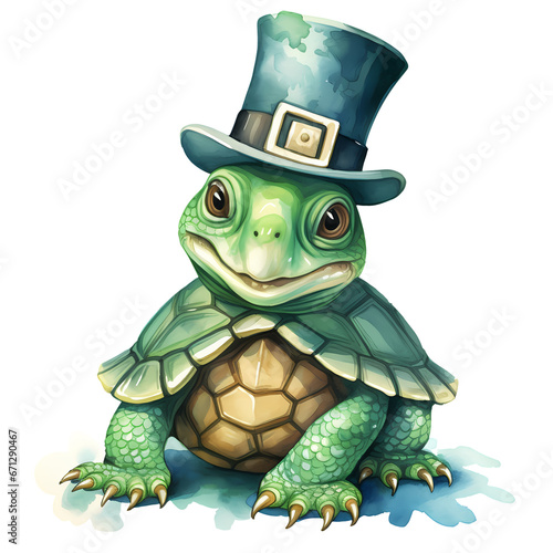 Watercolor Cute Sea Turtle St Patrick Clipart Illustration