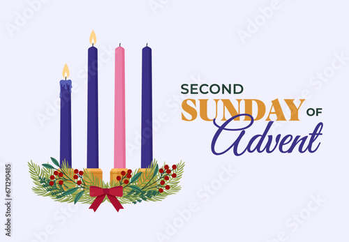 Second Sunday of Advent - Christmas wreath - Flat Vector Illustration