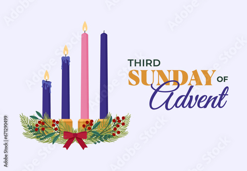 Third Sunday of Advent - Christmas wreath - Flat Vector Illustration