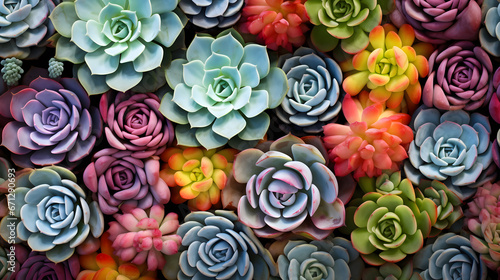 a variety of succulents - colourful succulent plant background 