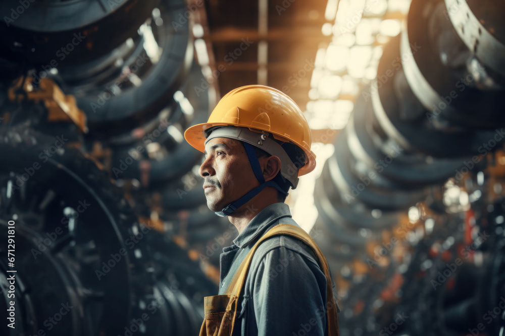 Portrait of man, oil gas refinery industry factory worker