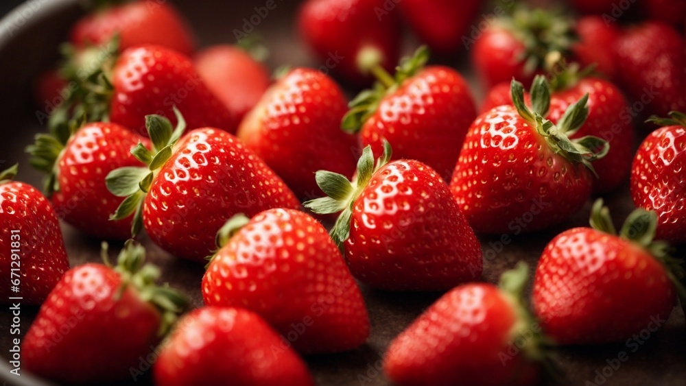 Close-up high-resolution image of fresh and sweet strawberry. Generative AI. Close-up high-resolution image of fresh and sweet strawberry. Generative AI.