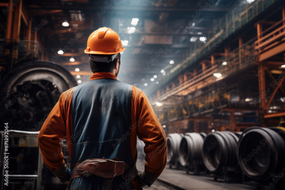 Portrait of man, oil gas refinery industry factory worker