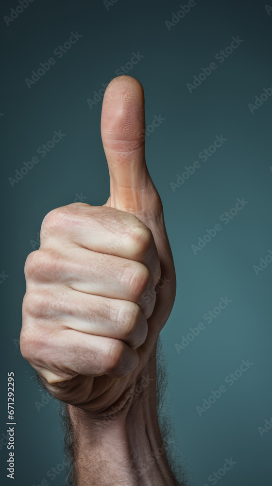 A man's hand giving a thumbs up sign