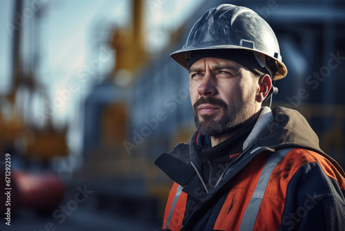 Portrait of man, oil gas refinery industry factory worker © aamulya