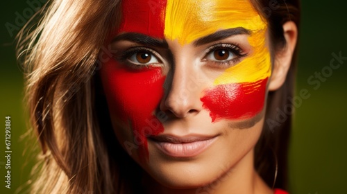 Spanish woman with flag colored paint on her face