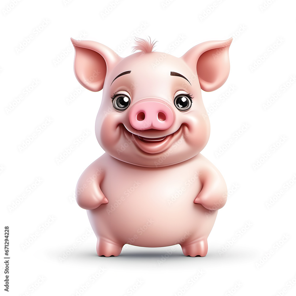 Cute Pig, Cartoon Animal Toy Character, Isolated On White Background Cute Pig, Cartoon Animal Toy Character, Isolated On White Background