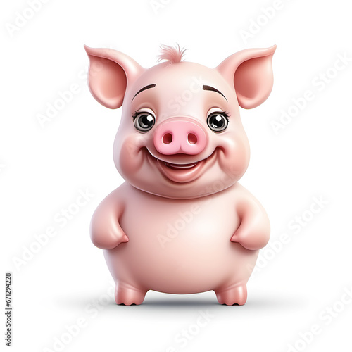 Cute Pig  Cartoon Animal Toy Character  Isolated On White Background