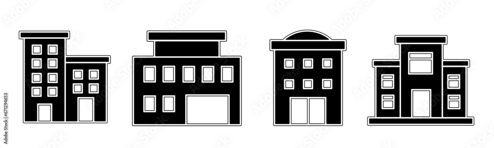 Building icon collection. An illustration of a black building icon. Stock vector. Building icon collection. An illustration of a black building icon. Stock vector.