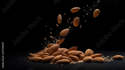 Healthy food concept. Falling Almond on white background. Vegan concept. Nuts concept