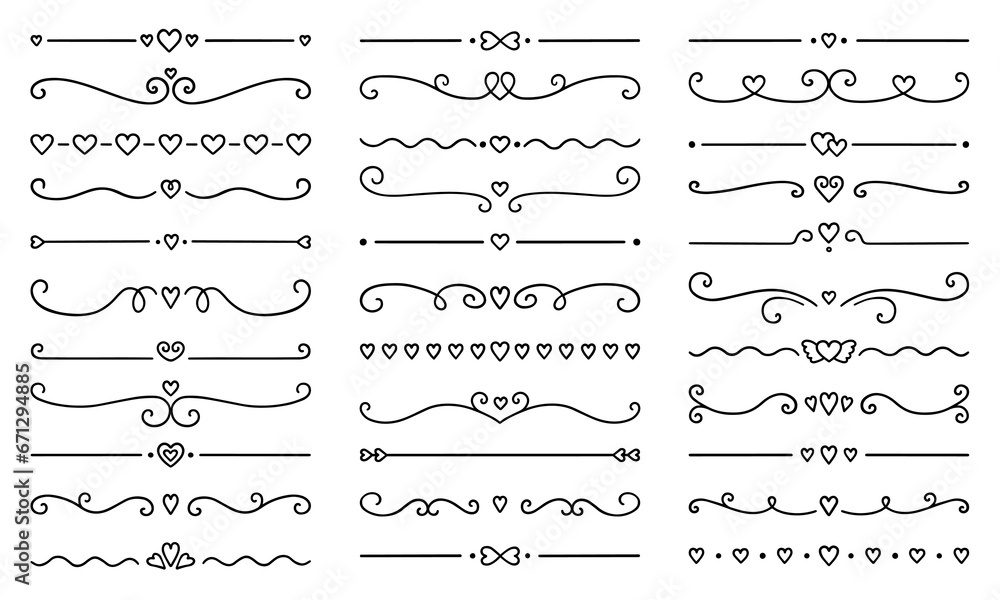 invitation, decorative, card, branch.Text dividers with hearts doodle set. Wedding decorative elements. Divider ornament, borders, lines. Hand drawn vector illustration isolated on white background invitation, decorative, card, branch.Text dividers with hearts doodle set. Wedding decorative elements. Divider ornament, borders, lines. Hand drawn vector illustration isolated on white background