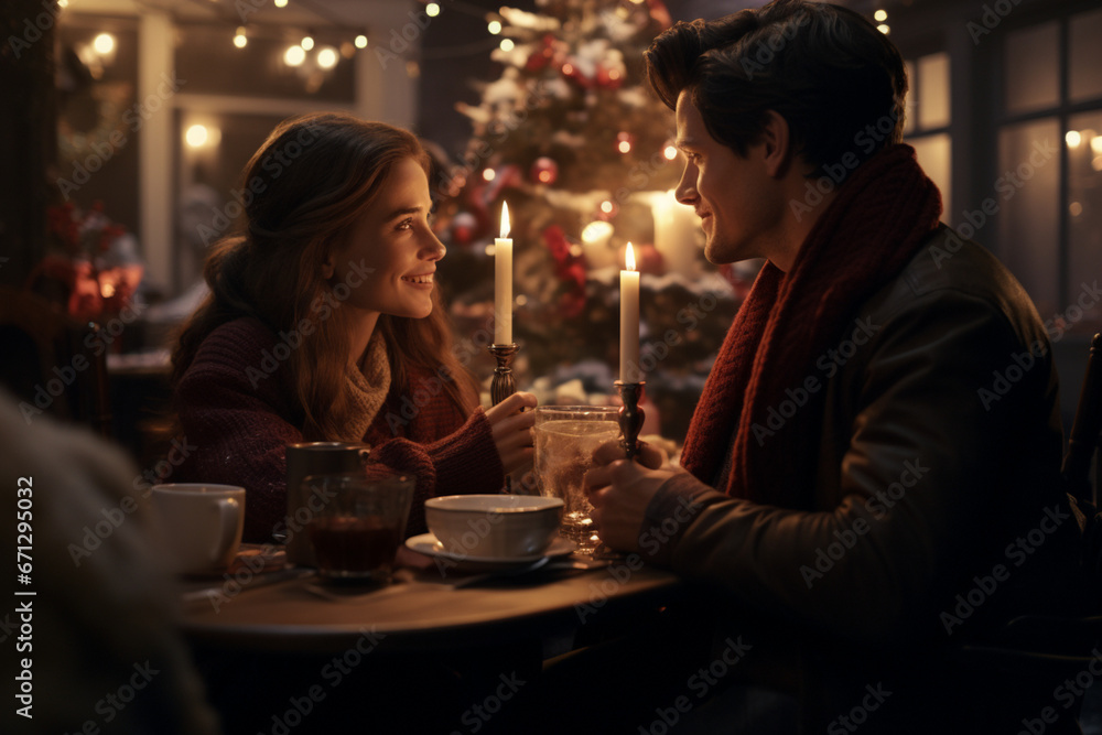 couple in restaurant in christmas days