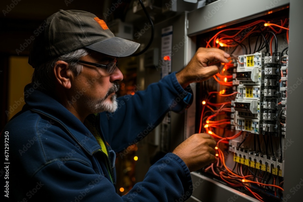 Professional electrical engineer. Portrait with selective focus and copy space