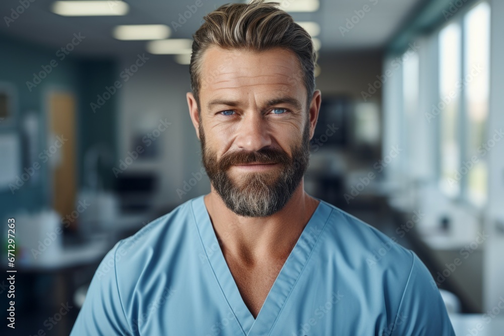 Male nurse. Portrait with selective focus and copy space Male nurse. Portrait with selective focus and copy space