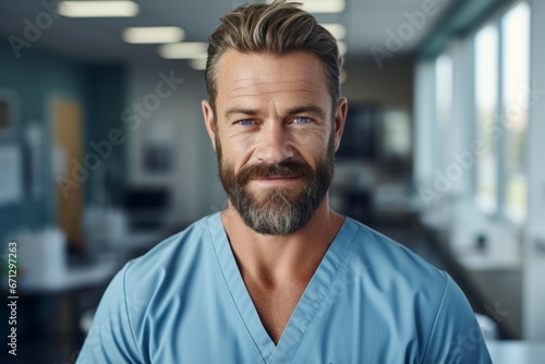 Male nurse. Portrait with selective focus and copy space