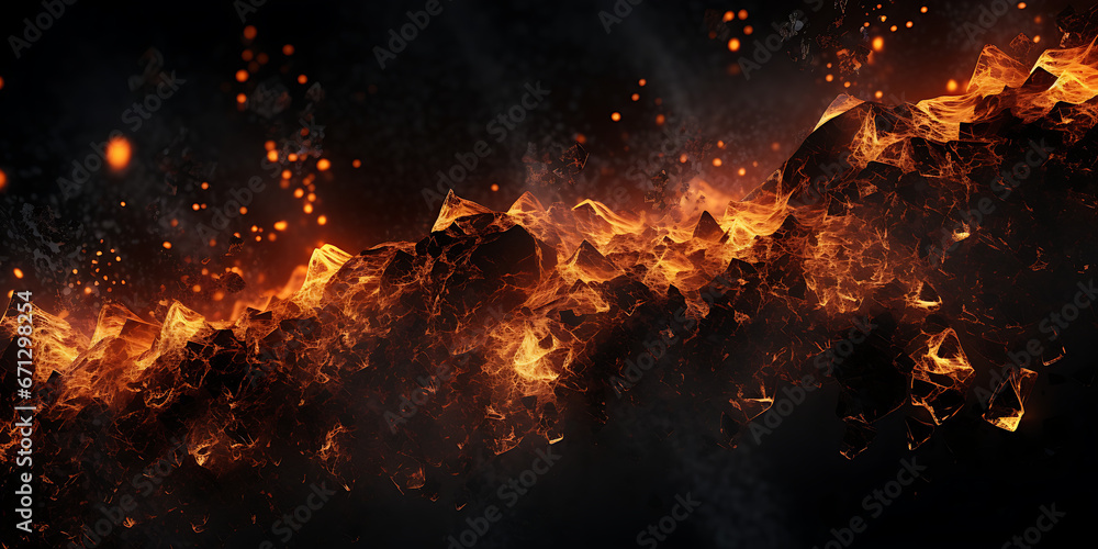Fire embers particles over black background fire sparks background, Black Smoke Flame Wave Illustration Abstract Background