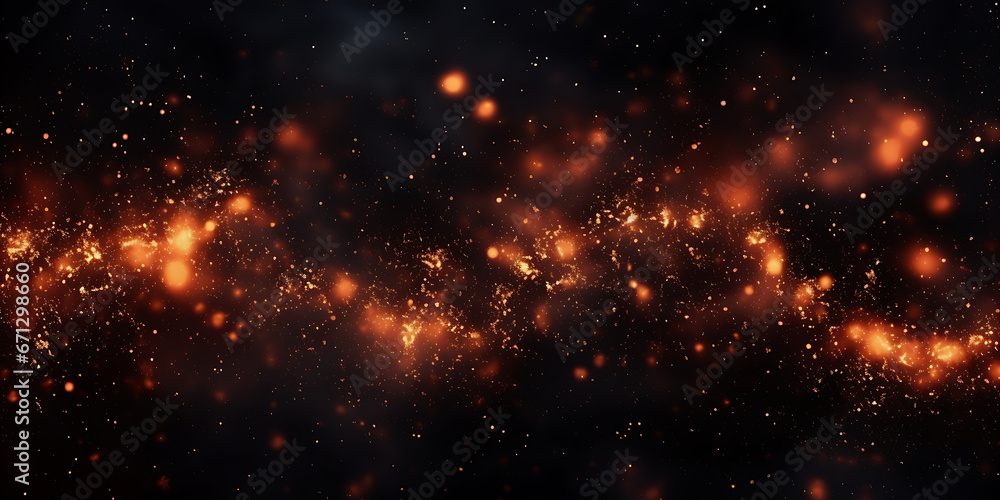 3d rendering of bright abstract cloud from particle structure, Fire glowing particles on black background
