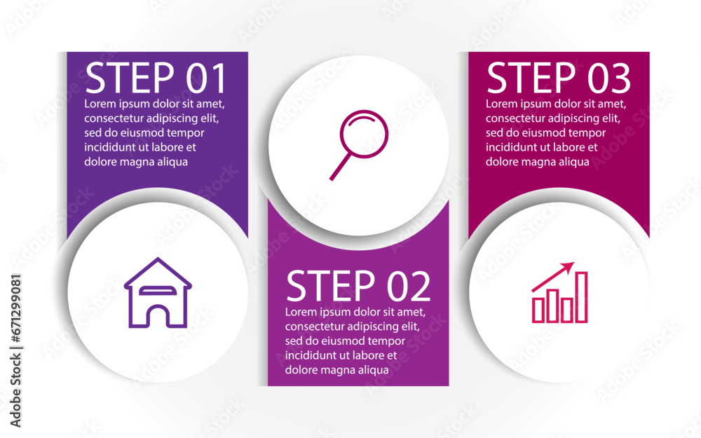 4 step infographic, simple infographic design consisting of four interrelated parts, circle design combined with boxes, lines, icons and colors, good for your business presentation
