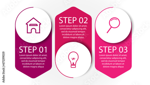 4 step infographic, simple infographic design consisting of four interrelated parts, circle design combined with boxes, lines, icons and colors, good for your business presentation