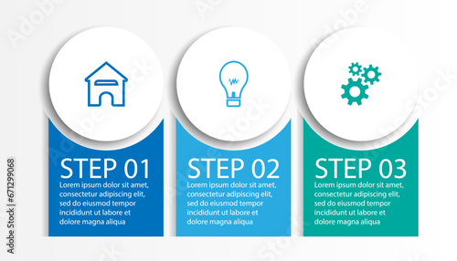 4 step infographic, simple infographic design consisting of four interrelated parts, circle design combined with boxes, lines, icons and colors, good for your business presentation