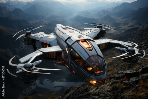 Futuristic warfare high-tech weapons battle drones sci