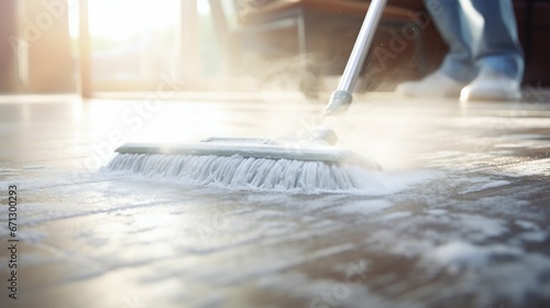 Clean Sweep: Close-up of Floor Being Cleaned with Mop. Generative ai