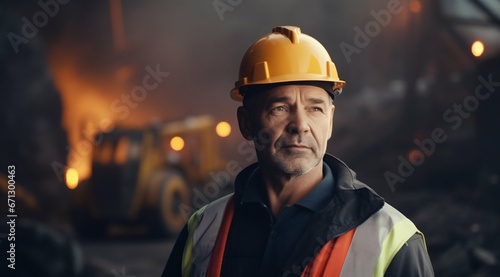 Master of Construction: Senior Engineer with Tablet Amidst Heavy Machinery. Generative ai
