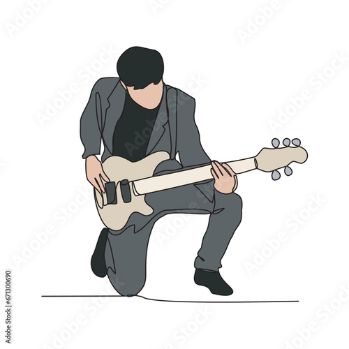One continuous line drawing of bassist guitar vector illustration. bassist guitar  illustration simple linear style vector concept. Music player design suitable for your asset design.