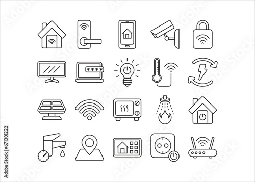 Smart home technology icon collection, Building security system line vector