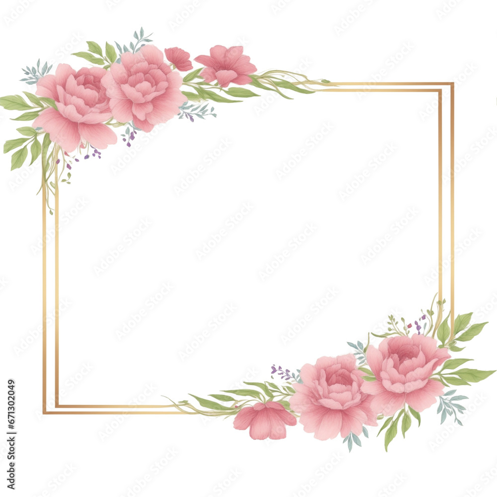 Flower border frame for invitation card PNG transparent background