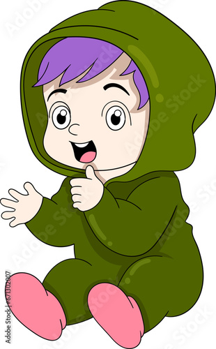 a purple-haired baby boy was sitting and clapping his hands
