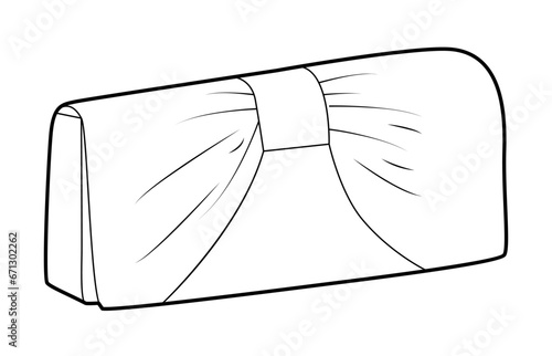 Evening Bag clutch silhouette bag with bow. Fashion accessory technical illustration. Vector satchel front 3-4 view for Men, women, unisex style, flat handbag CAD mockup sketch outline isolated