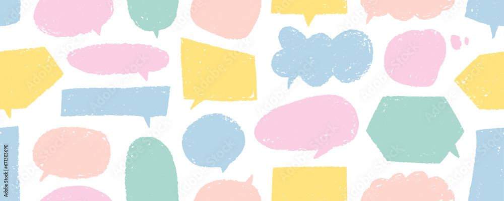 Pastel colored speech bubbles seamless banner design. Charcoal texture dialogue elements. Pastel colored speech bubbles seamless banner design. Charcoal texture dialogue elements.