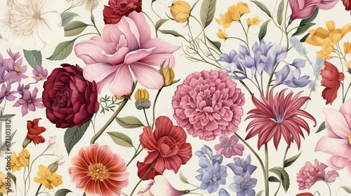 a floral pattern with many different flowers