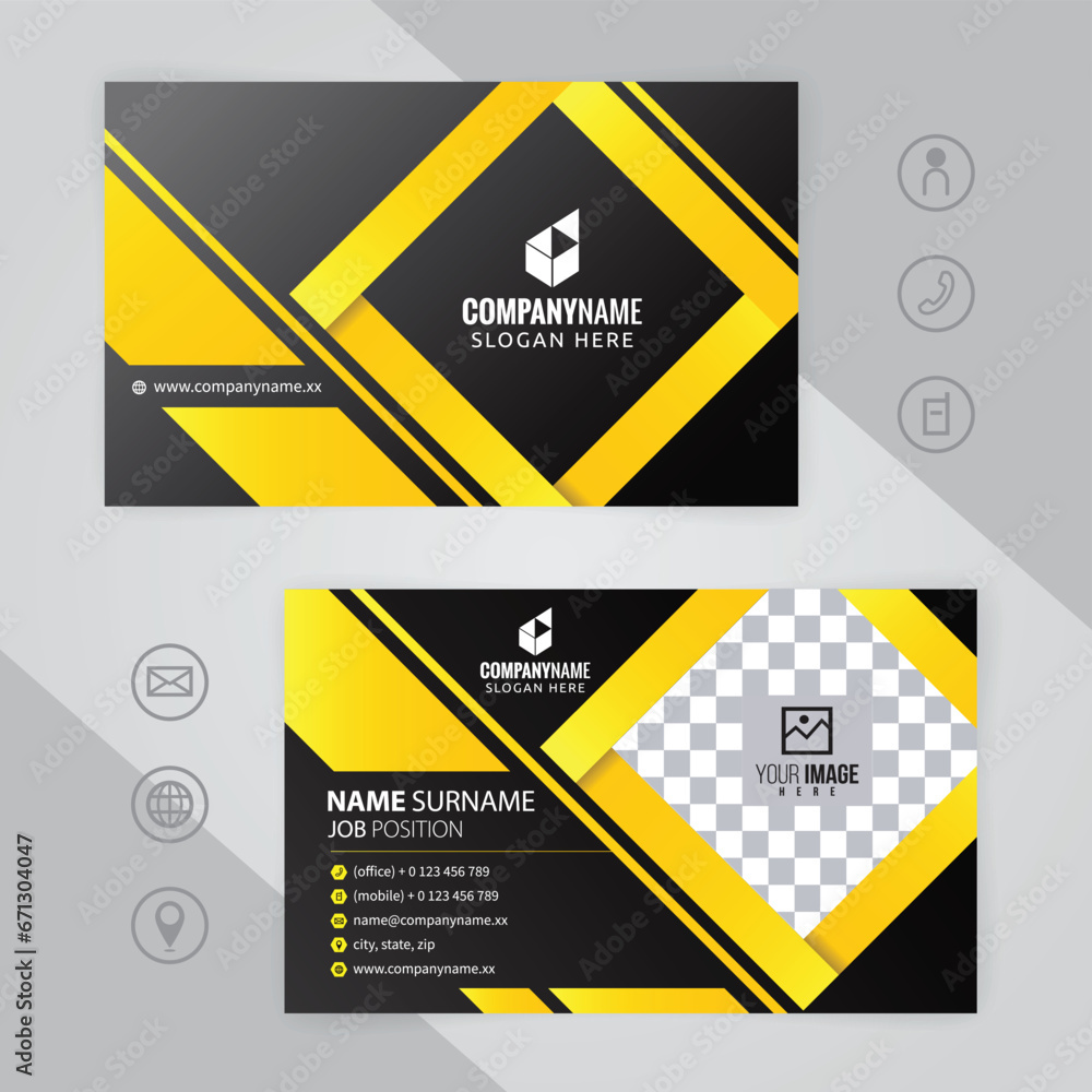 Obraz premium Set of yellow and black Modern Corporate Business Card Design Templates, vector eps 10