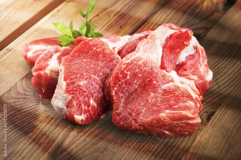 Raw fresh beef steak with herbs