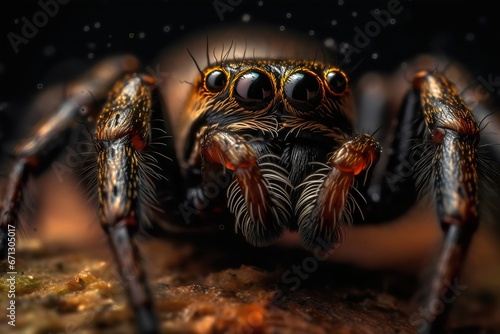jumping spider macro close up black background, nature and science concept. Generative AI. 