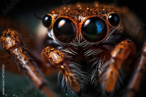 jumping spider macro close up on black background, animal macro photography. Generative AI. © Artistic Avenue