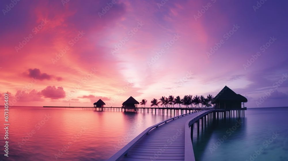 Amazing sunset panorama at Maldives Luxury resort v